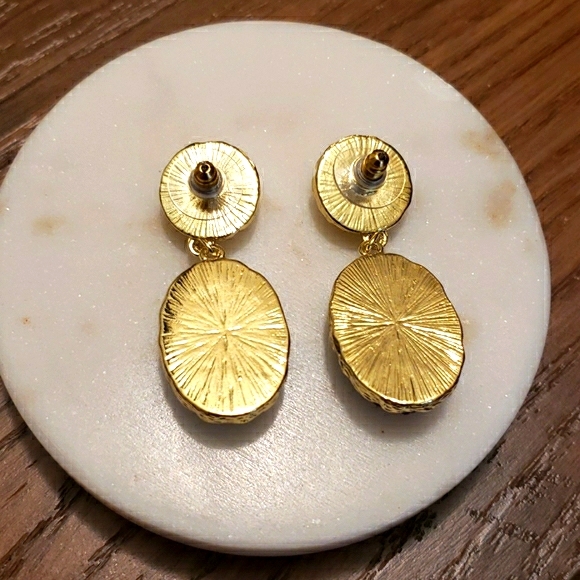 New Gold Druzy Quarts Stones Drop Earrings - Picture 6 of 7